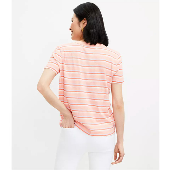 NWT LOFT Peach Breeze Striped Surf Cotton Crewneck Tee - Picture 5 of 11
